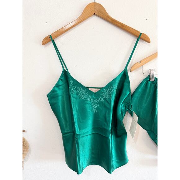 80s NOS Emerald Green Silky Cami Sleep Set size medium - Picture 5 of 14